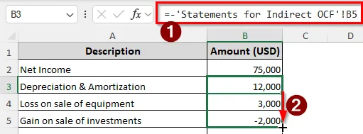 Indirect Method of Calculating Operating Cash Flow in Excel