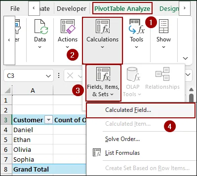 Steps to Get a Count Using Calculated Field in Excel Pivot Table