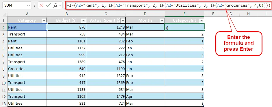 formula for if statement with text field