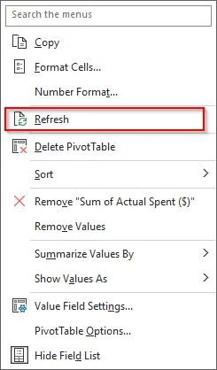 refresh option
