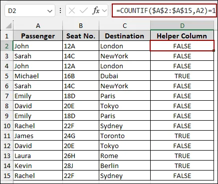 Using COUNTIF Function & a Helper Column to Remove Both Duplicates