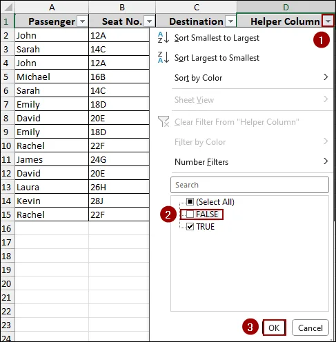 Using COUNTIF Function & a Helper Column to Remove Both Duplicates