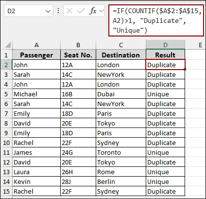 Combination of IF and COUNTIF Functions