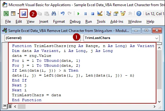 Applying a User-Defined Function to Remove Last Character from String