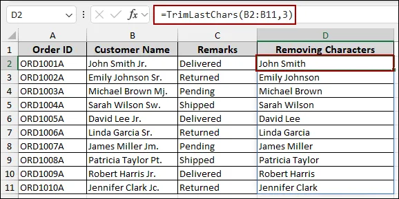Applying a User-Defined Function to Remove Last Character from String