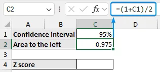 Setting 95% confidence interval and calculating entire area left of Z score.
