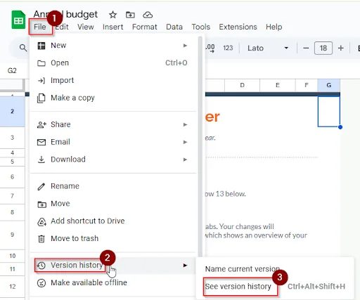 File > Version history > See version history. 