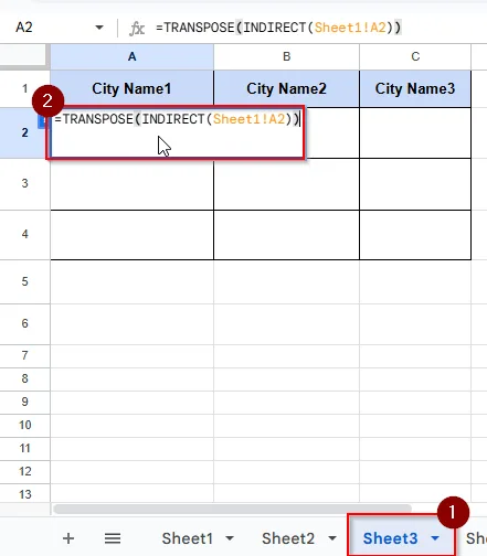 write formula in cell A2