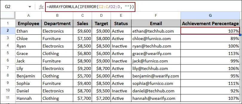Fixing ARRAYFORMULA Not Working in Google Sheets