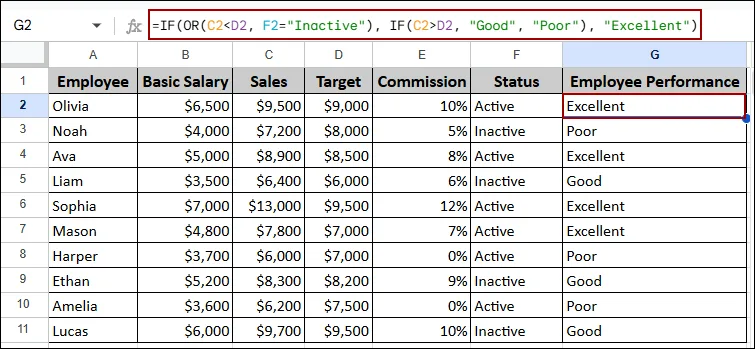 Google Sheets IF Function with AND and OR Conditions