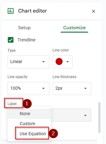 click linear and choose use equation option