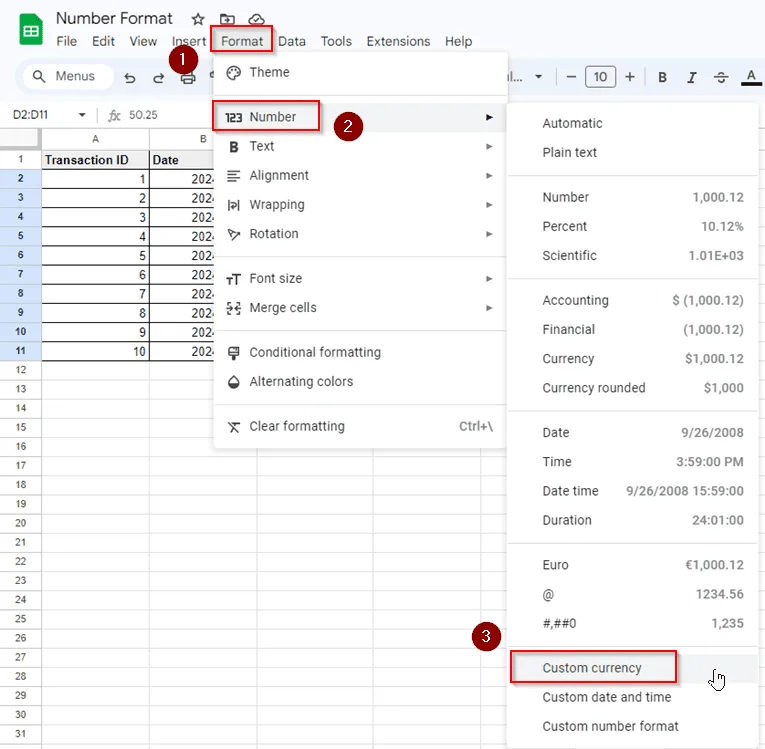 Examples of All Number Formats in Google Sheets