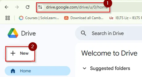 clicking on "new" option to access Google Sheet