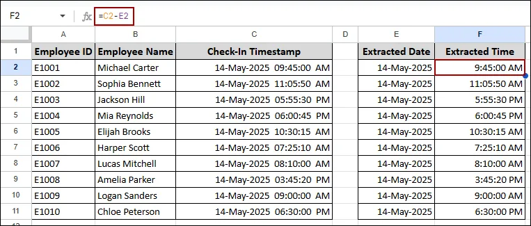 Extracting Date and Time Using ROUNDDOWN Function