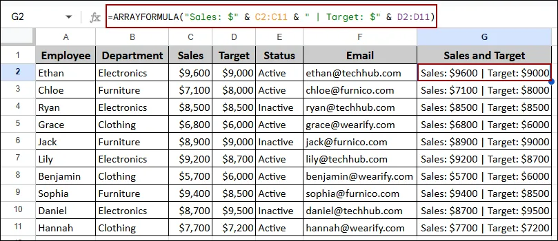 ARRAYFORMULA Google Sheets Examples