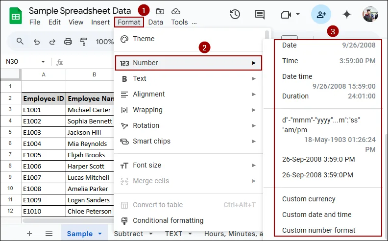 Time Format in Google Sheets