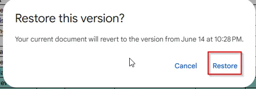 restore this version message