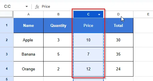 copying column C