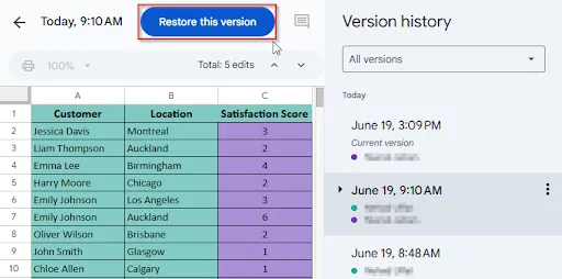 restore version option working smoothly