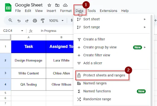 clicking data and protect sheet range option in the remove all protected range method