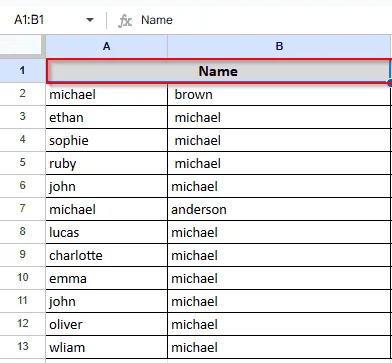 showing merged columns result