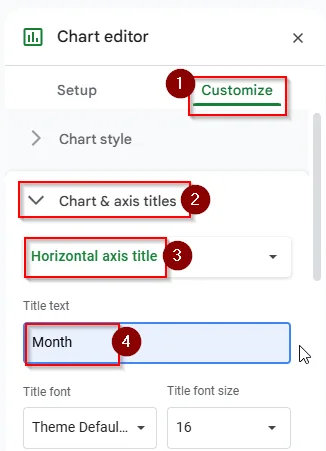 click customize > chart and axis title