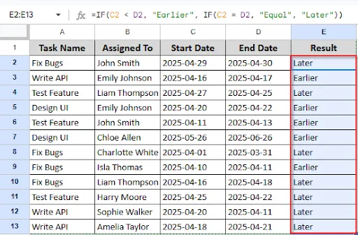 dragging to see other comparison dates result