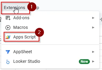 Extensions> Apps Script