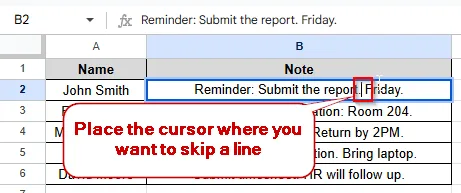 placing cursor