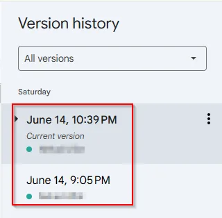 date and time version history