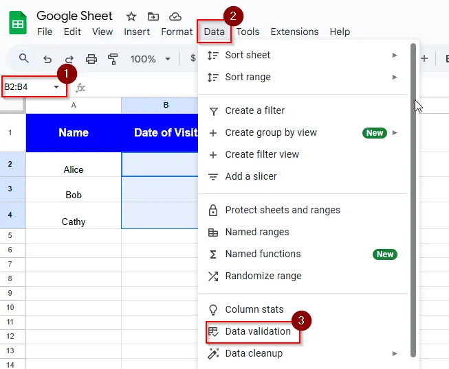 selecting data and data validation