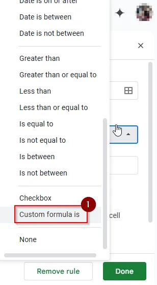 choosing custom formula in data validation range D2:D8