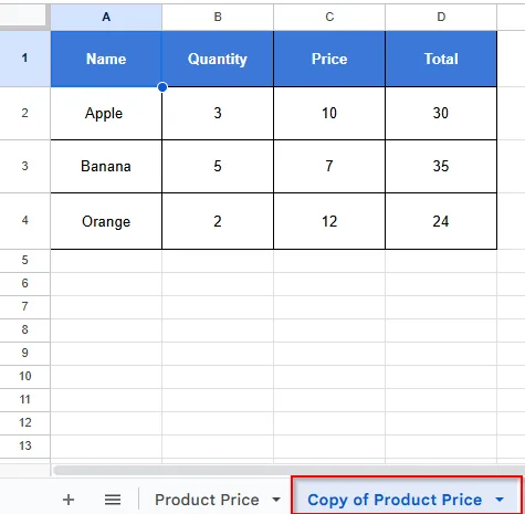Copy of a sheet