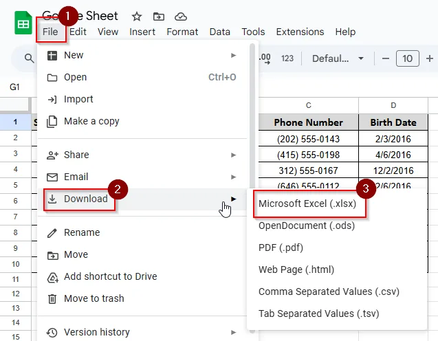 download the file in excel format