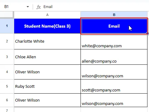 Applying formatting on cell B2