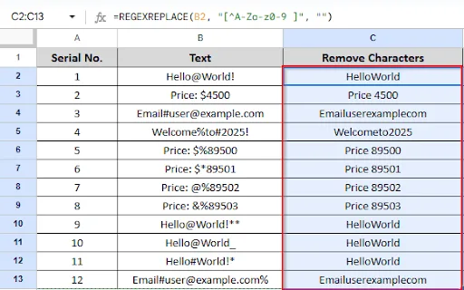 dragging to remove special characters