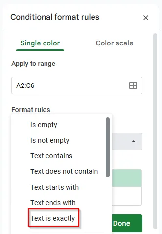 Text is Exactly option