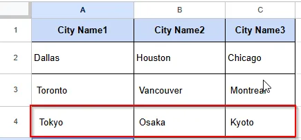 showing the city names of japan