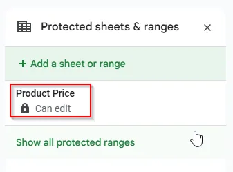 List of protecting sheet and ranges