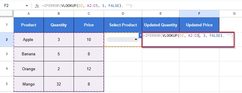 writing formula in F2