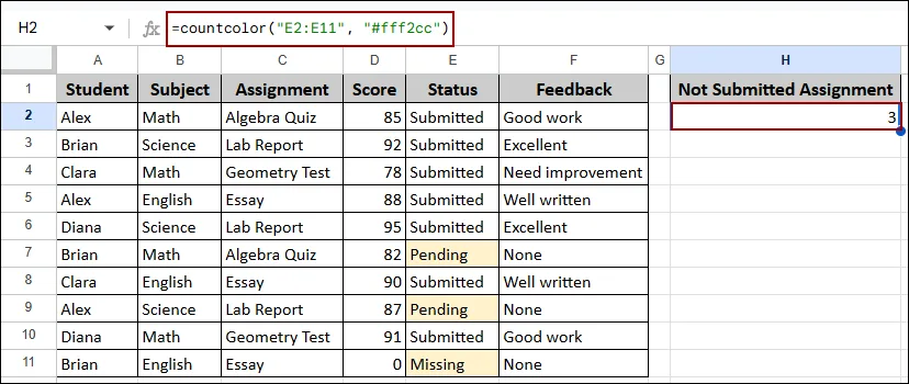 Counting Cells by Color in Google Sheets