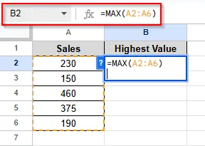 MAX formula