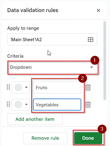 setting dropdown criteria