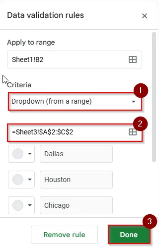 dropdown from a range