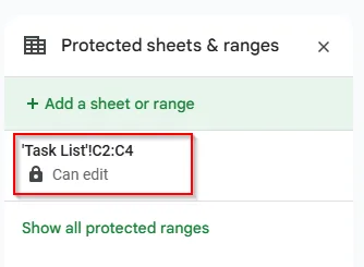 list of the protected cell range image