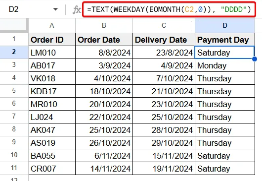 Google Sheets Find Last Day of Month