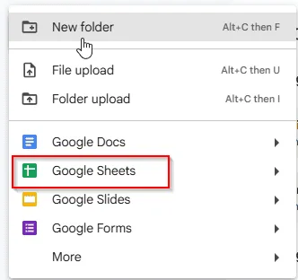 selecting Google Sheets option to open Google Sheets