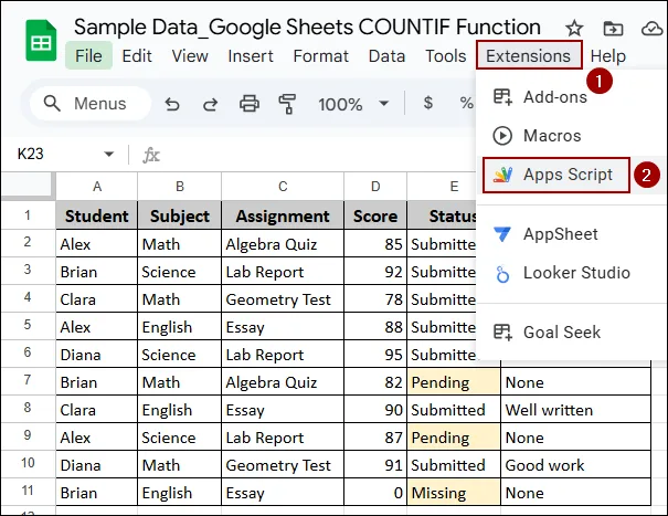 Counting Cells by Color in Google Sheets