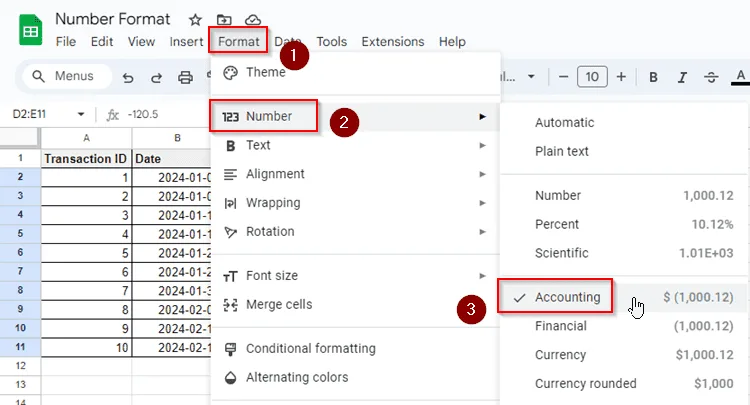 Examples of All Number Formats in Google Sheets