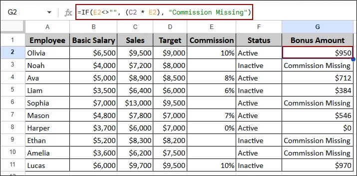 Syntax of IF Function in Google Sheets